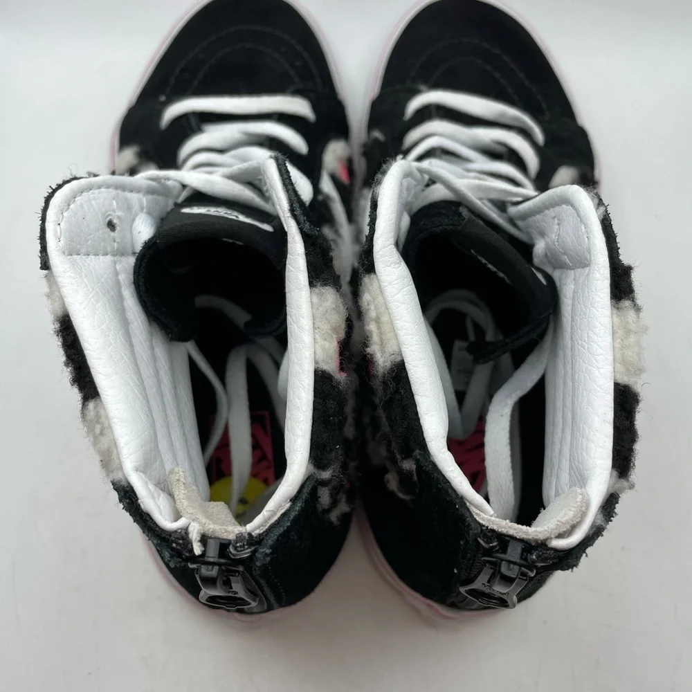 Vans Old Skool girls black white checkered floral hi sneakers size 5Y